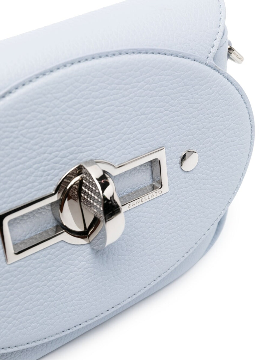 Zanellato Tina Daily Leather Crossbody Bag For Women, Clear Blue Calf Leather, Grained Texture