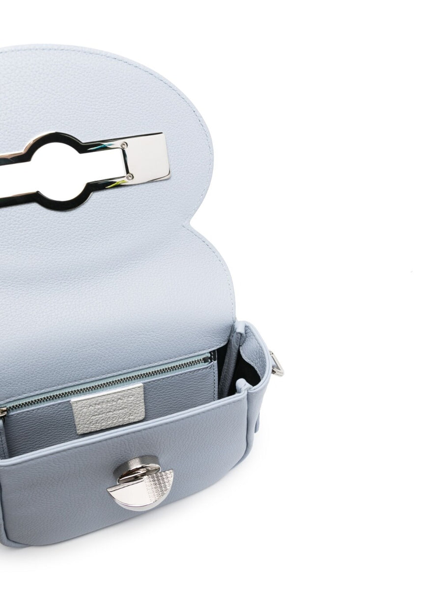 Zanellato Tina Daily Leather Crossbody Bag For Women, Clear Blue Calf Leather, Grained Texture