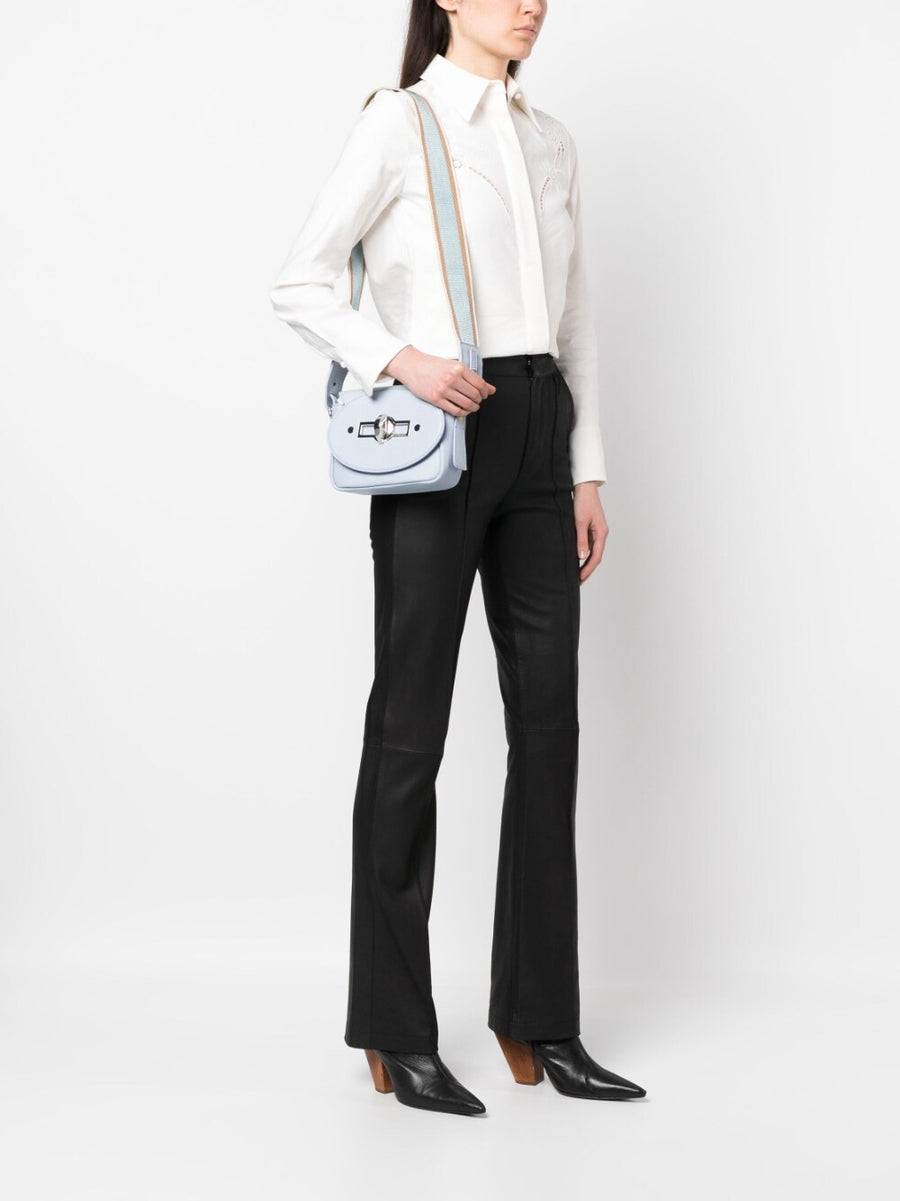 Zanellato Tina Daily Leather Crossbody Bag For Women, Clear Blue Calf Leather, Grained Texture