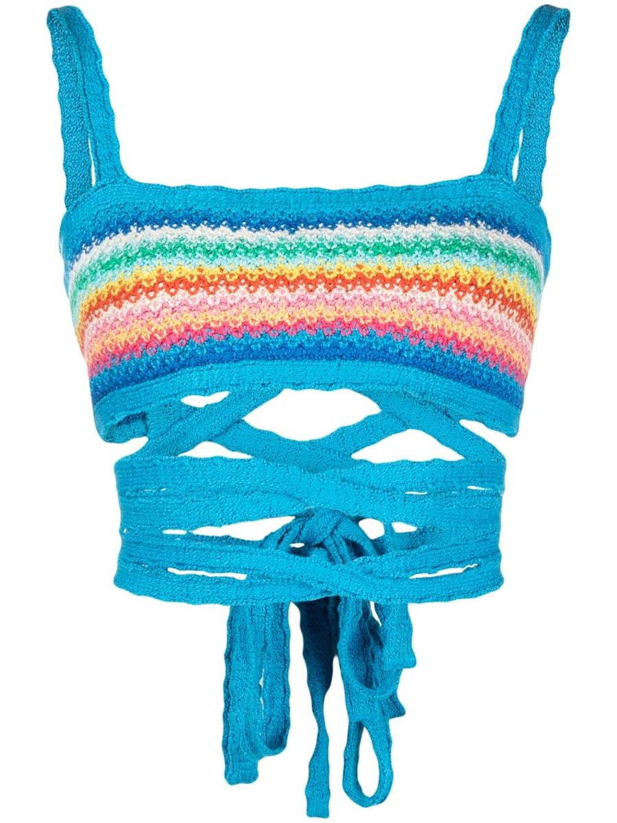 Alanui Over The Rainbow Sleeveless Knit Top With Crochet Detailing And Adjustable Back Tie For Women