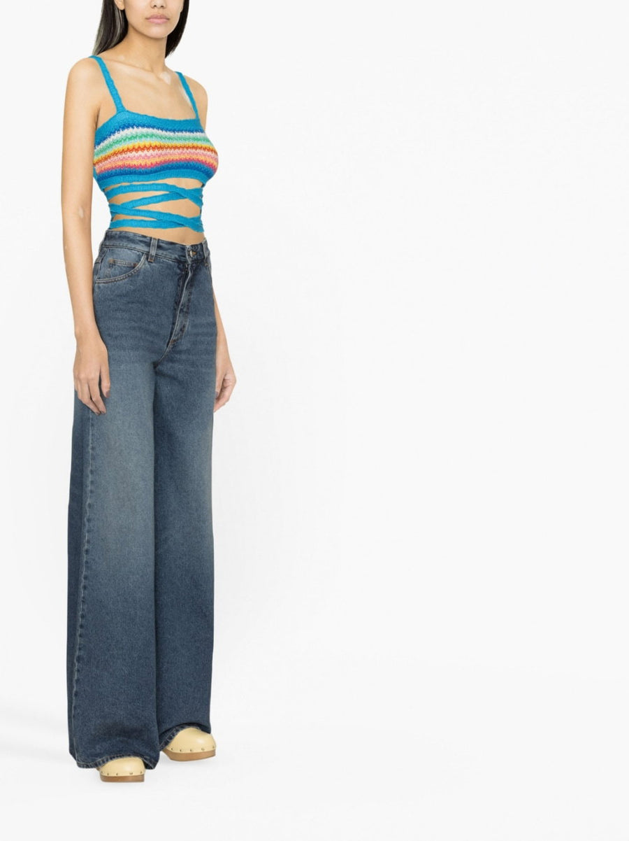 Alanui Over The Rainbow Sleeveless Knit Top With Crochet Detailing And Adjustable Back Tie For Women