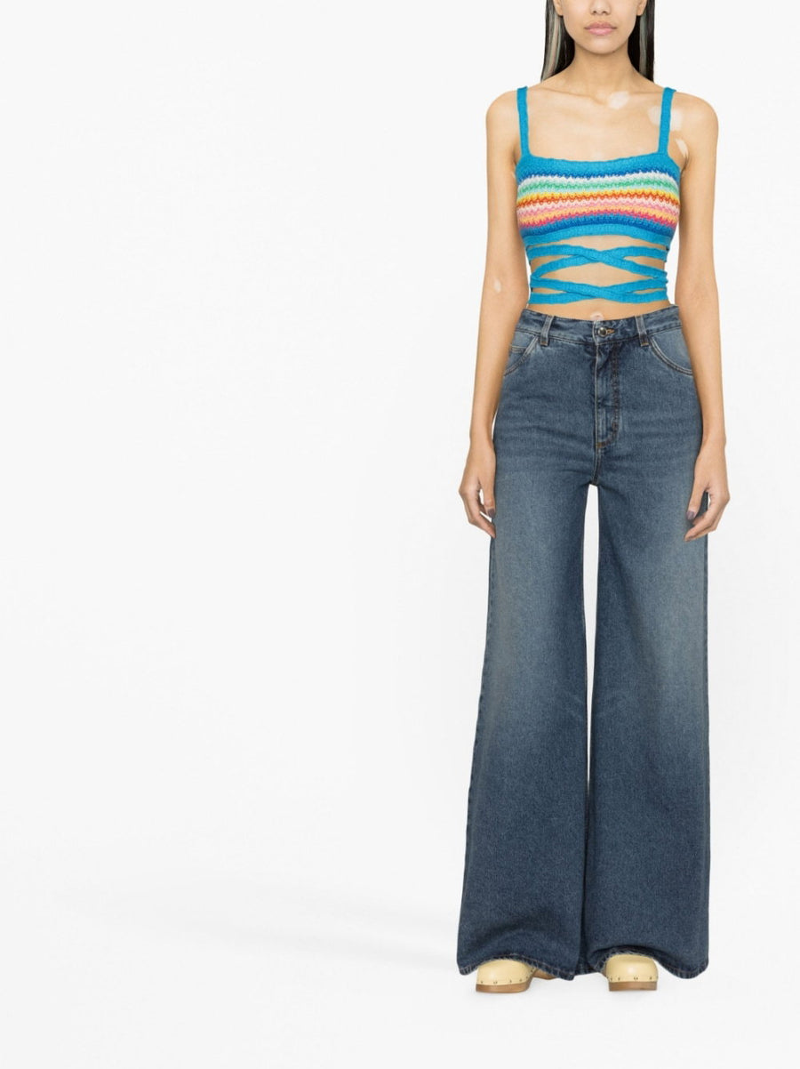 Alanui Over The Rainbow Sleeveless Knit Top With Crochet Detailing And Adjustable Back Tie For Women