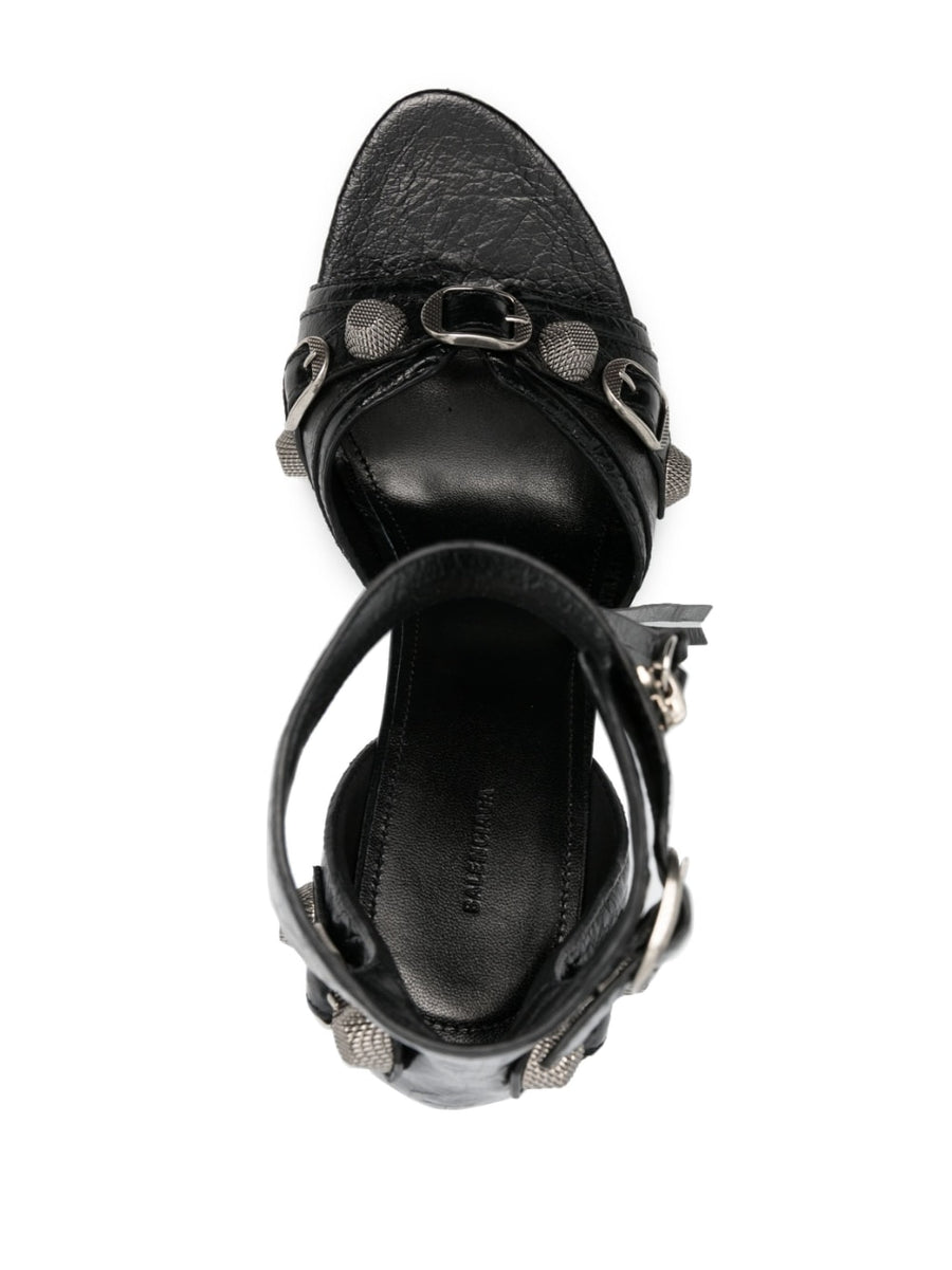 Balenciaga Cagole 110mm Leather Sandals for Women Luxurious Open-Toe Evening Heel with Silver Hardware