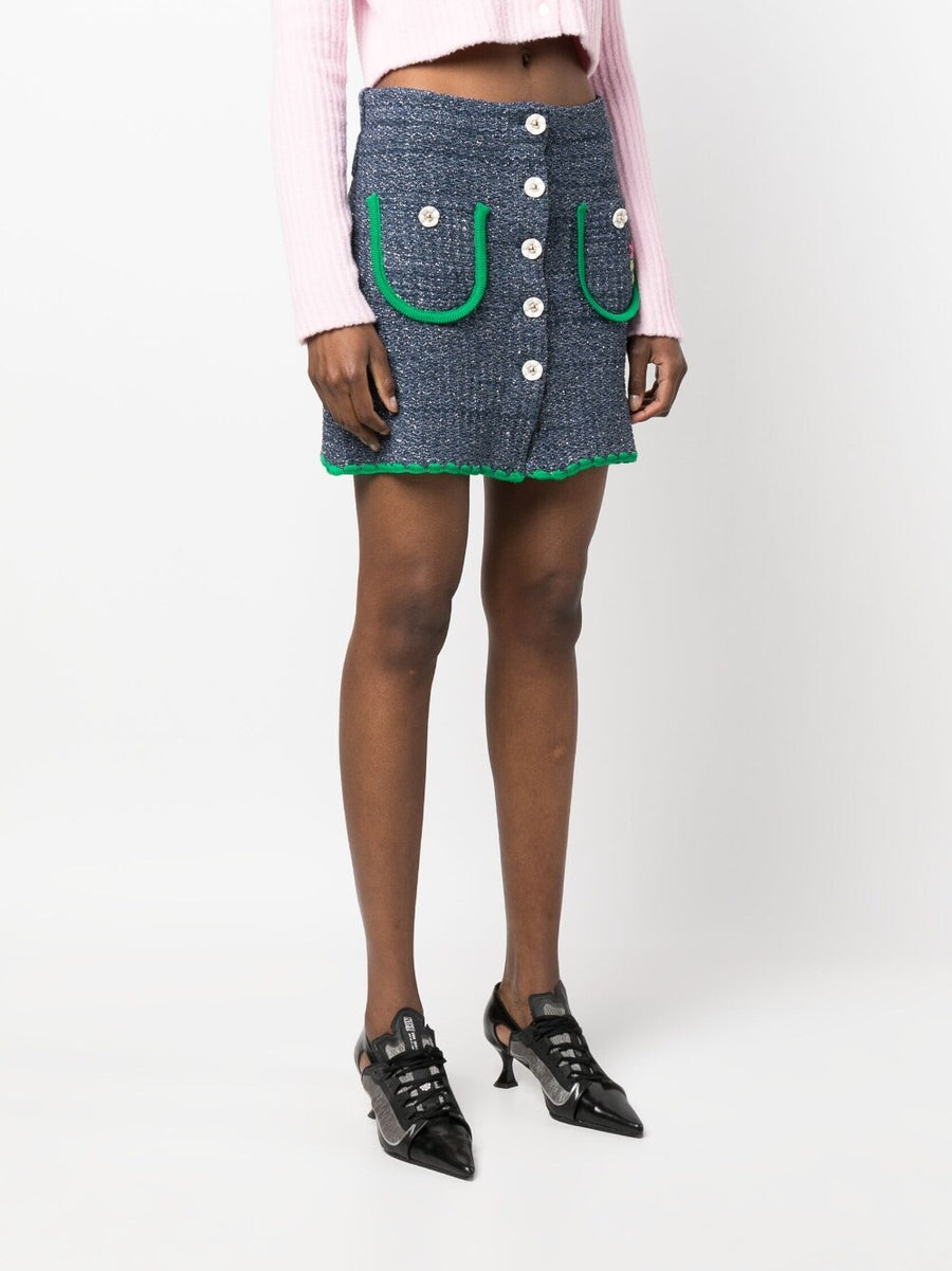 Cormio Bold Apple Green Cotton Mini Skirt With Front Button Pockets For Women Lightweight Cotton Blend Everyday Polished Style