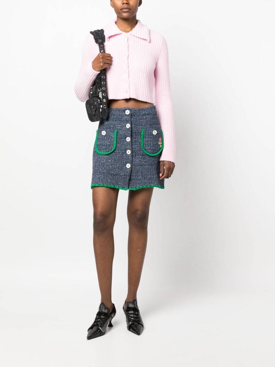 Cormio Bold Apple Green Cotton Mini Skirt With Front Button Pockets For Women Lightweight Cotton Blend Everyday Polished Style
