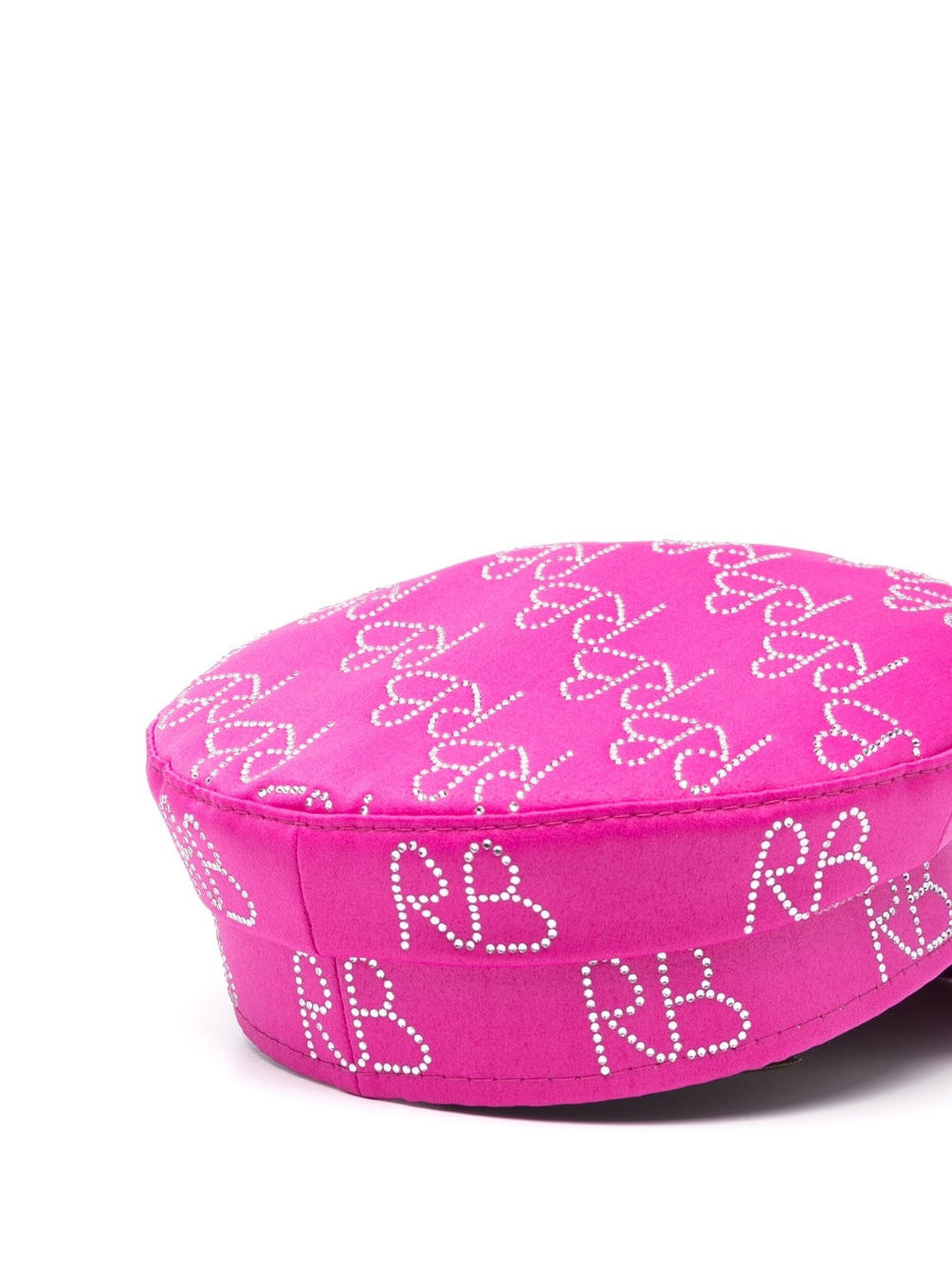 Crystal Embellished Baker Boy Hat By Ruslan Baginskiy For Women Couture Sparkle In Fuchsia Pink