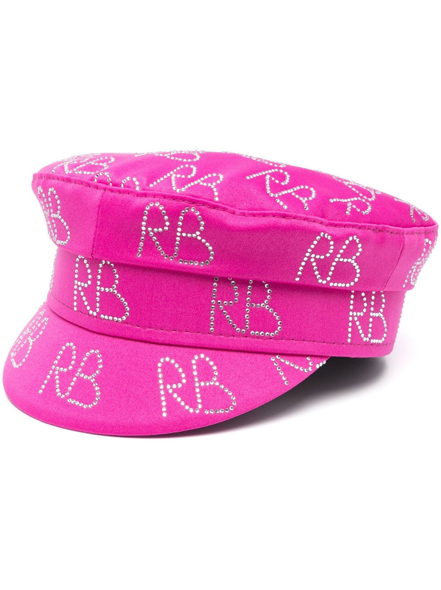Crystal Embellished Baker Boy Hat By Ruslan Baginskiy For Women Couture Sparkle In Fuchsia Pink