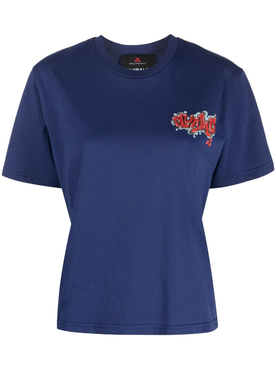 Peuterey Logo Cotton T Shirt For Women With Graffiti Chest Print Versatile Smart Casual Style