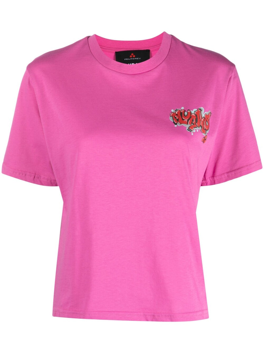 Peuterey Logo Cotton Tee For Women Breathable Graffiti Chest Print City Look Everyday Wear