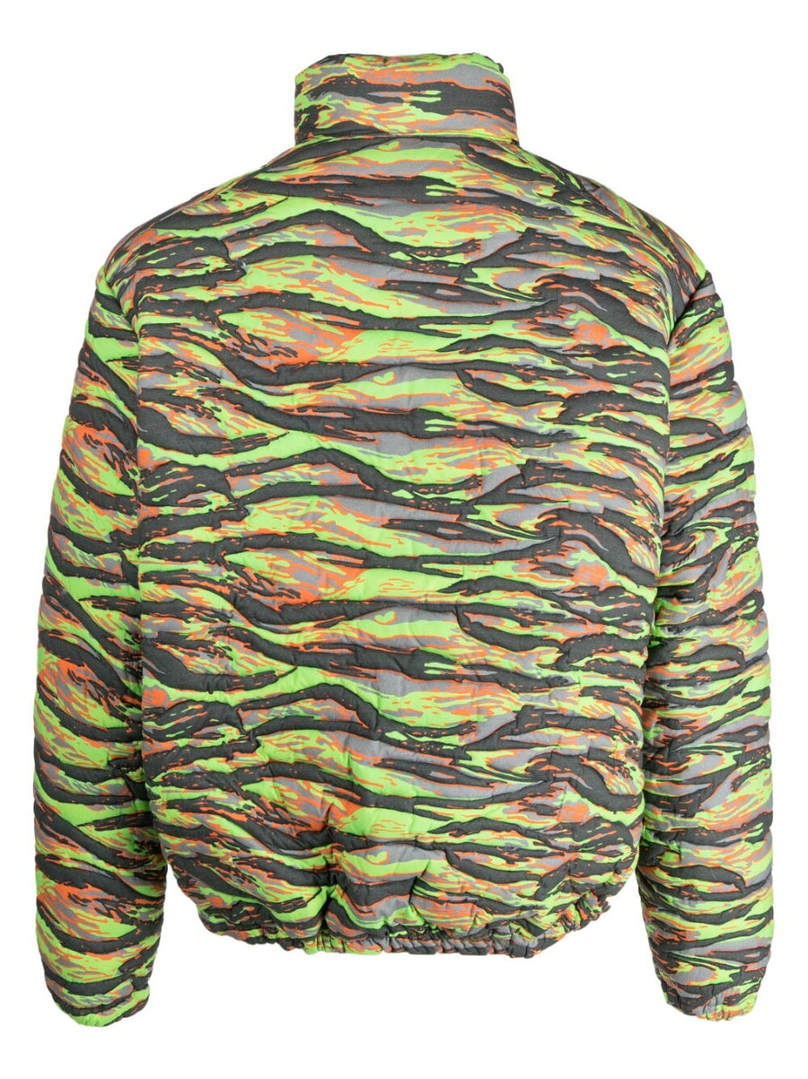 Erl Printed Green Camouflage Quilted Down Jacket For Men Warm Comfort Contemporary Outerwear