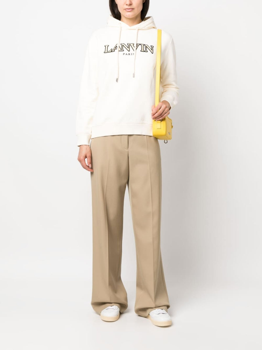 Lanvin Logo Cotton Hoodie For Women Premium Quiet Luxury Embroidered Cream White