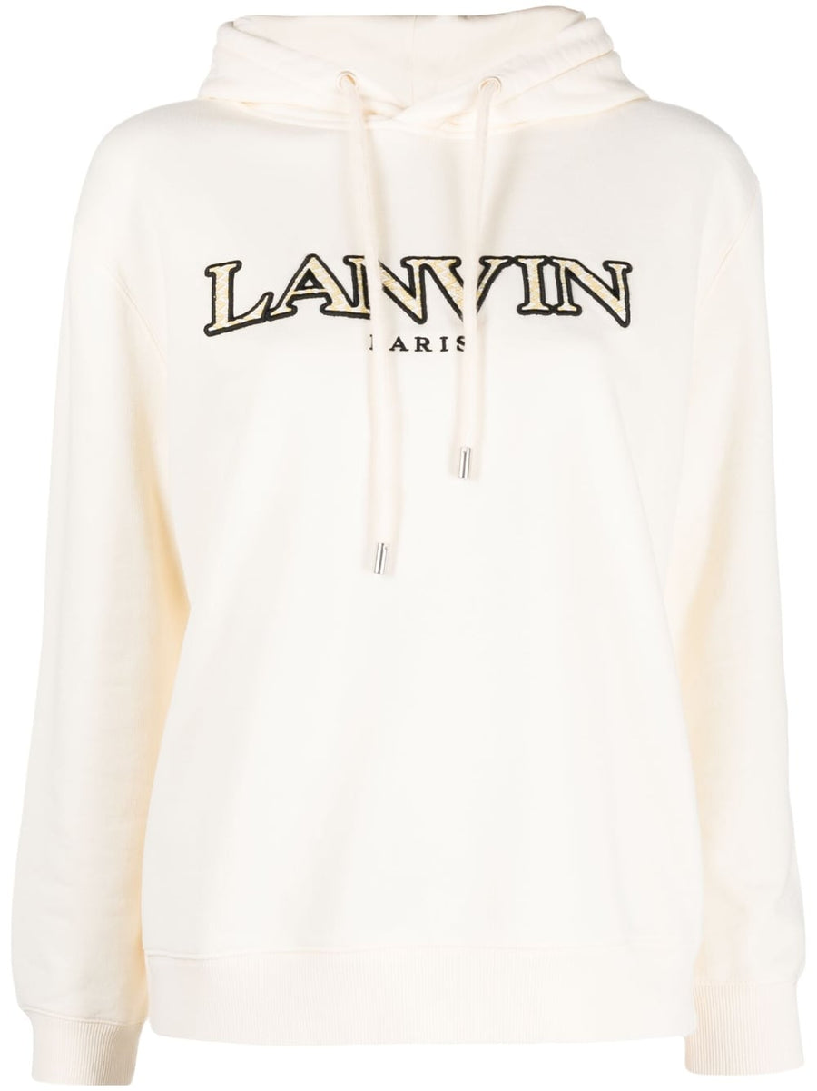 Lanvin Logo Cotton Hoodie For Women Premium Quiet Luxury Embroidered Cream White
