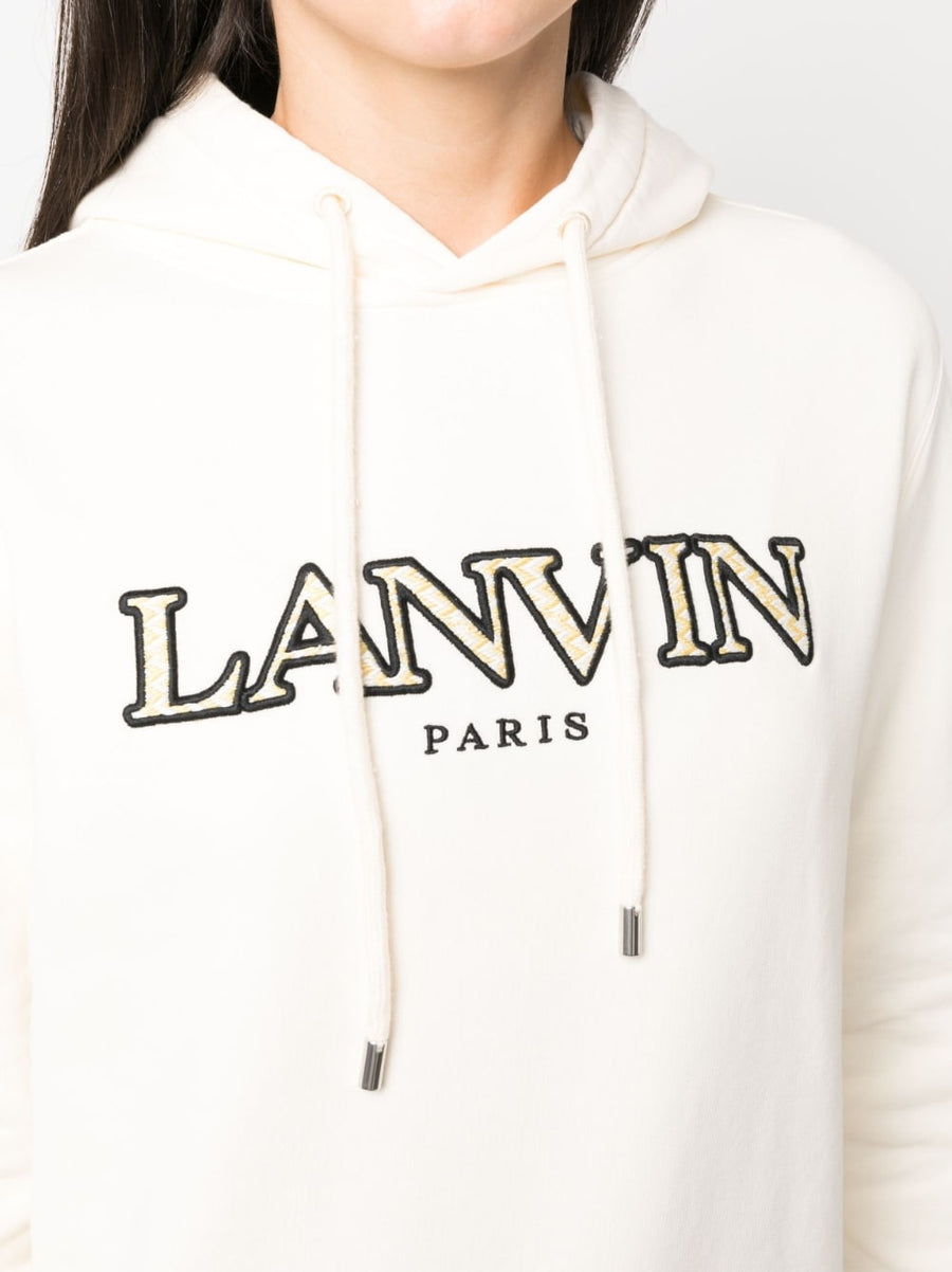 Lanvin Logo Cotton Hoodie For Women Premium Quiet Luxury Embroidered Cream White