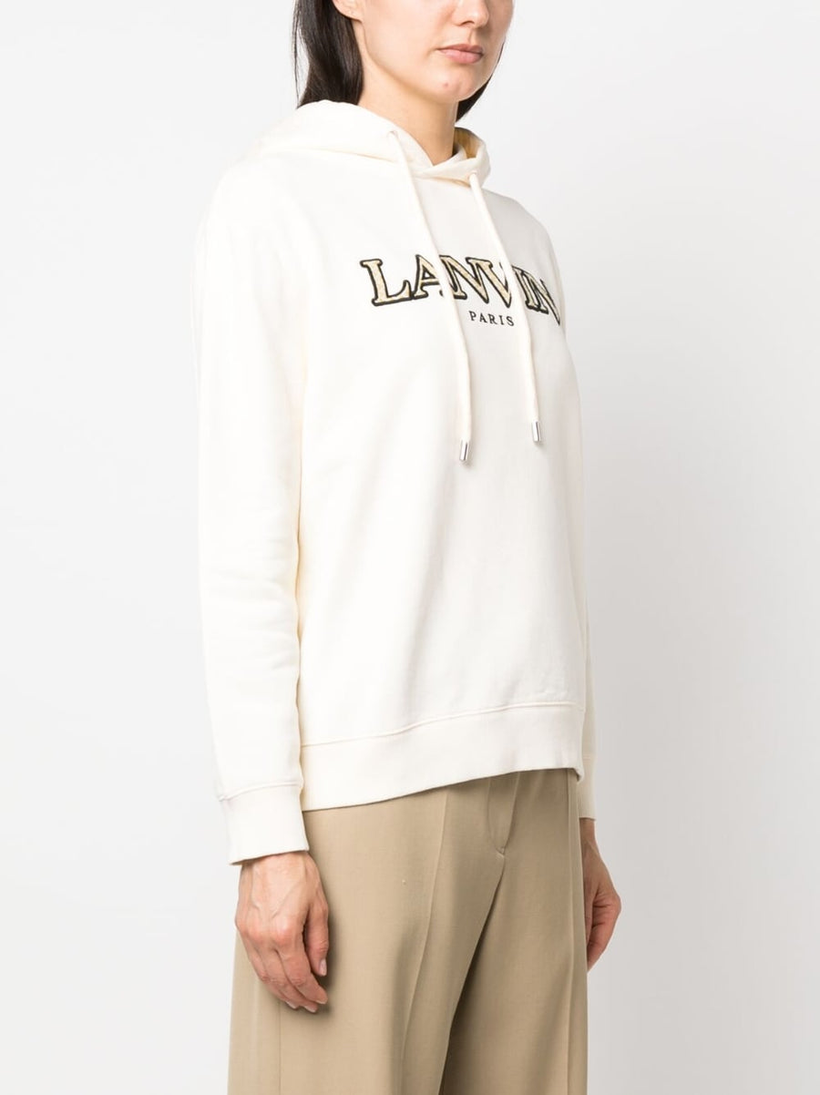 Lanvin Logo Cotton Hoodie For Women Premium Quiet Luxury Embroidered Cream White