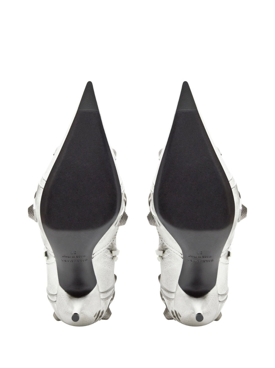 Balenciaga Le Cagole Leather Boots For Women Optical White Lambskin Pointed Toe Studded Zip 9cm Heel Luxury Citywear