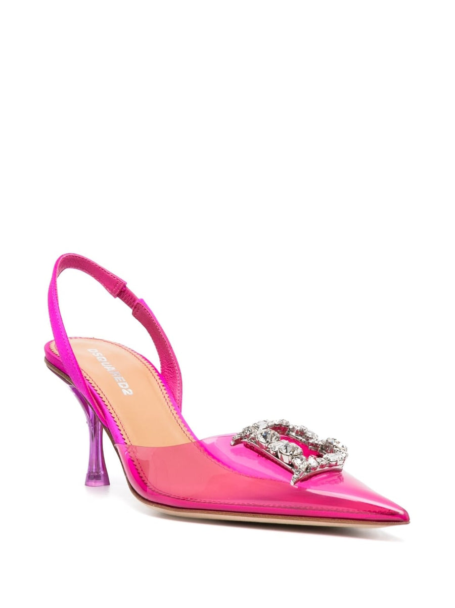 Dsquared2 Rhinestone Slingback Pumps For Women Crystal Embellished 8cm Heel Glamorous Eveningwear