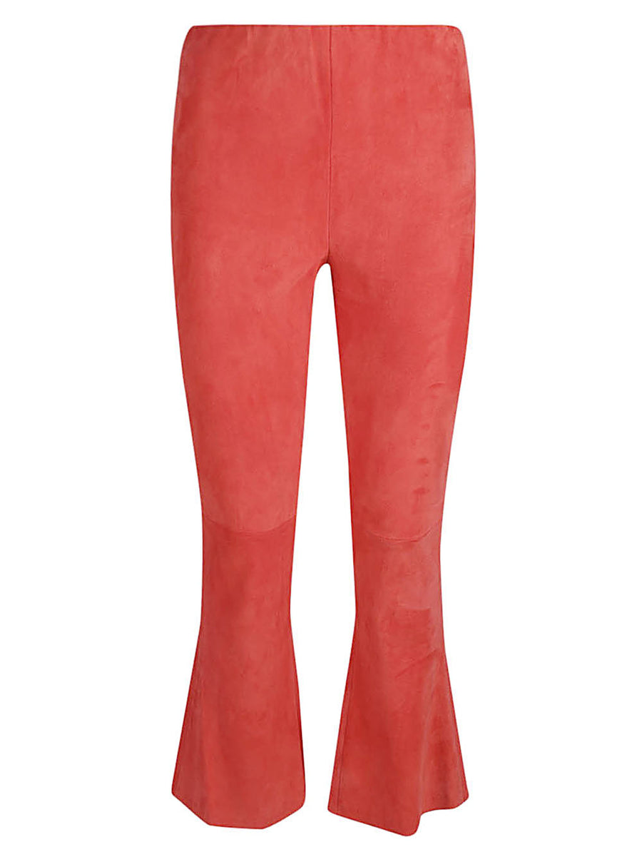 Via Masini 80 Red Cropped Flared Suede Leather Trousers For Women Day To Night Chic
