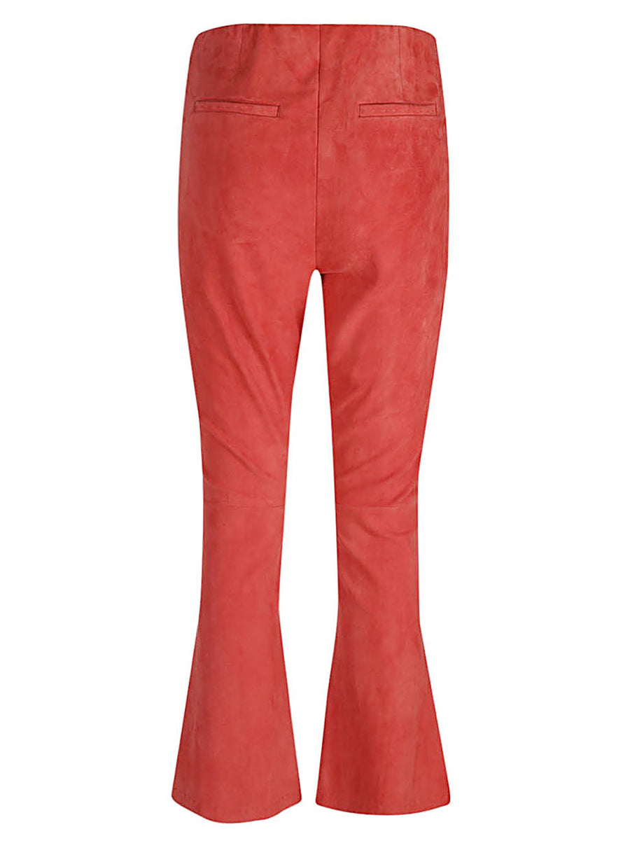 Via Masini 80 Red Cropped Flared Suede Leather Trousers For Women Day To Night Chic