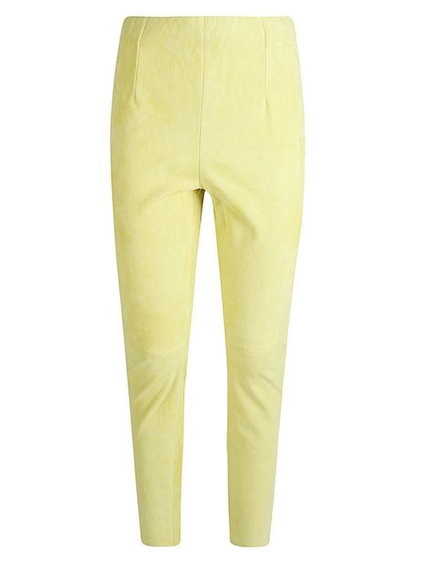 Via Masini 80 Suede Trousers For Women Slim Fit Bold Yellow Premium Leather Texture
