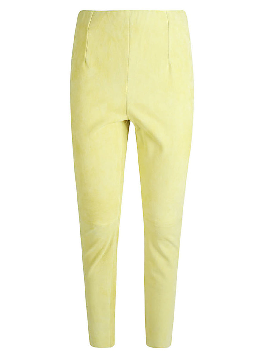 Via Masini 80 Suede Trousers For Women Slim Fit Bold Yellow Premium Leather Texture