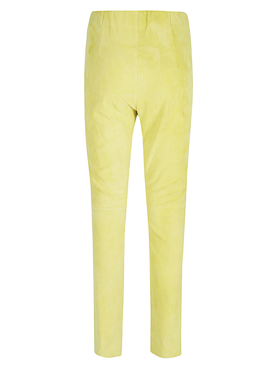 Via Masini 80 Suede Trousers For Women Slim Fit Bold Yellow Premium Leather Texture