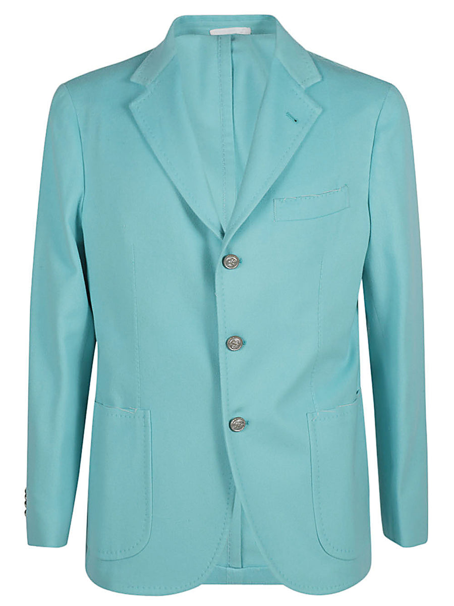 Sartorio Cashmere Jacket For Men Single Breasted Clear Blue With Cupro Lining Luxe