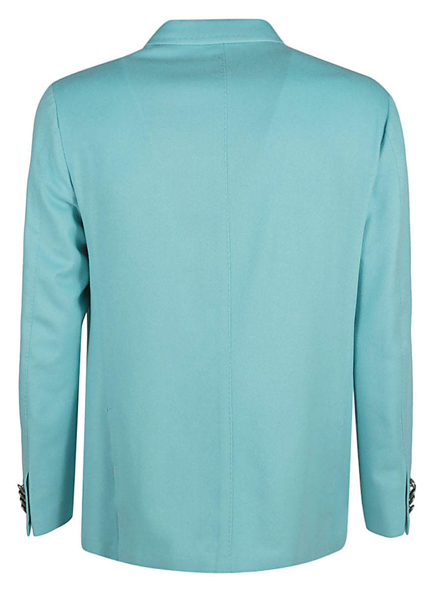 Sartorio Cashmere Jacket For Men Single Breasted Clear Blue With Cupro Lining Luxe