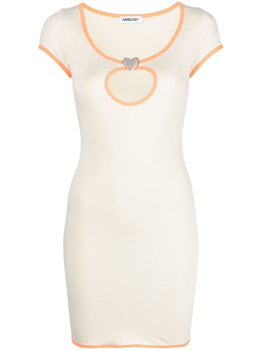 Ambush Cut Out Mini Dress Almond Beige With Stretch Fabric And Heart Charm For Women