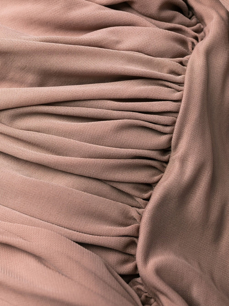 Saint Laurent Sleeveless Draped Minidress Taupe Cupro for Women Refined Minimalist Luxury