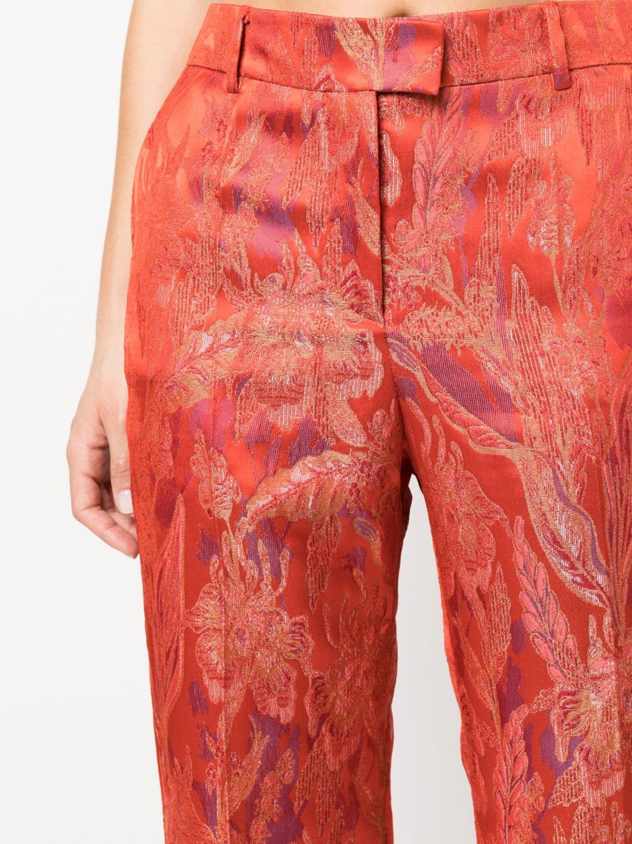 Alberto Biani Floral Jacquard Trousers For Women Flame Red Cropped Fit With Premium Texture