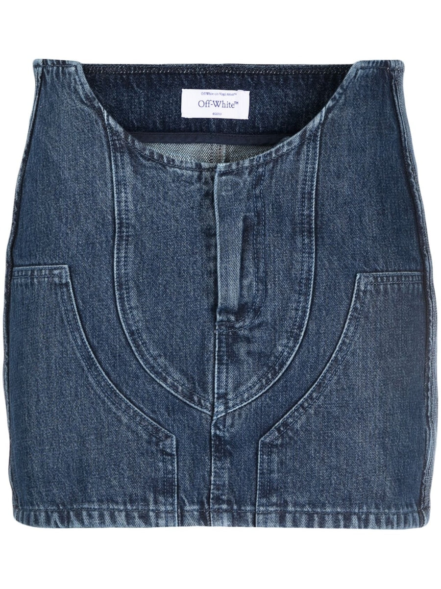 Off White Denim Mini Skirt Blue With Cutouts High Rise For Women Fashion Forward Streetwear