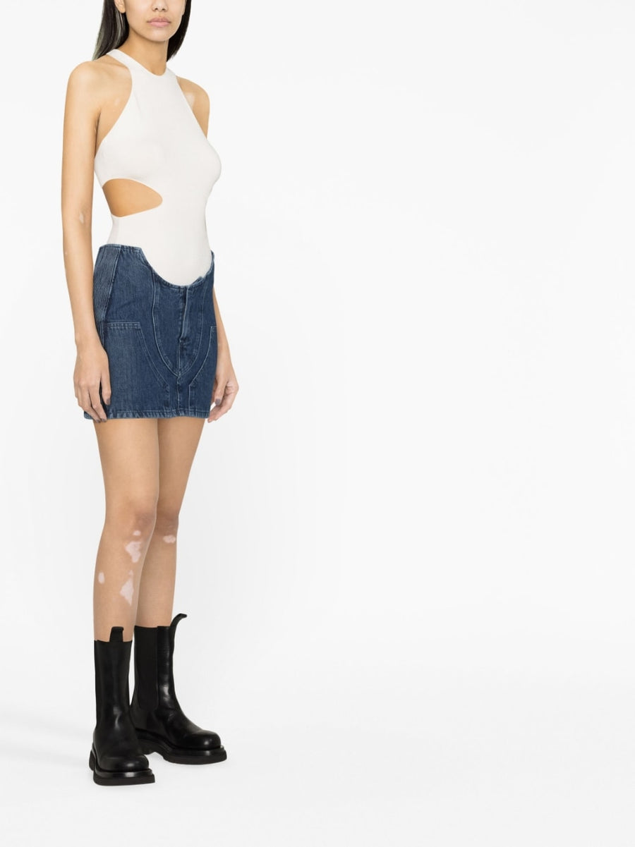 Off White Denim Mini Skirt Blue With Cutouts High Rise For Women Fashion Forward Streetwear