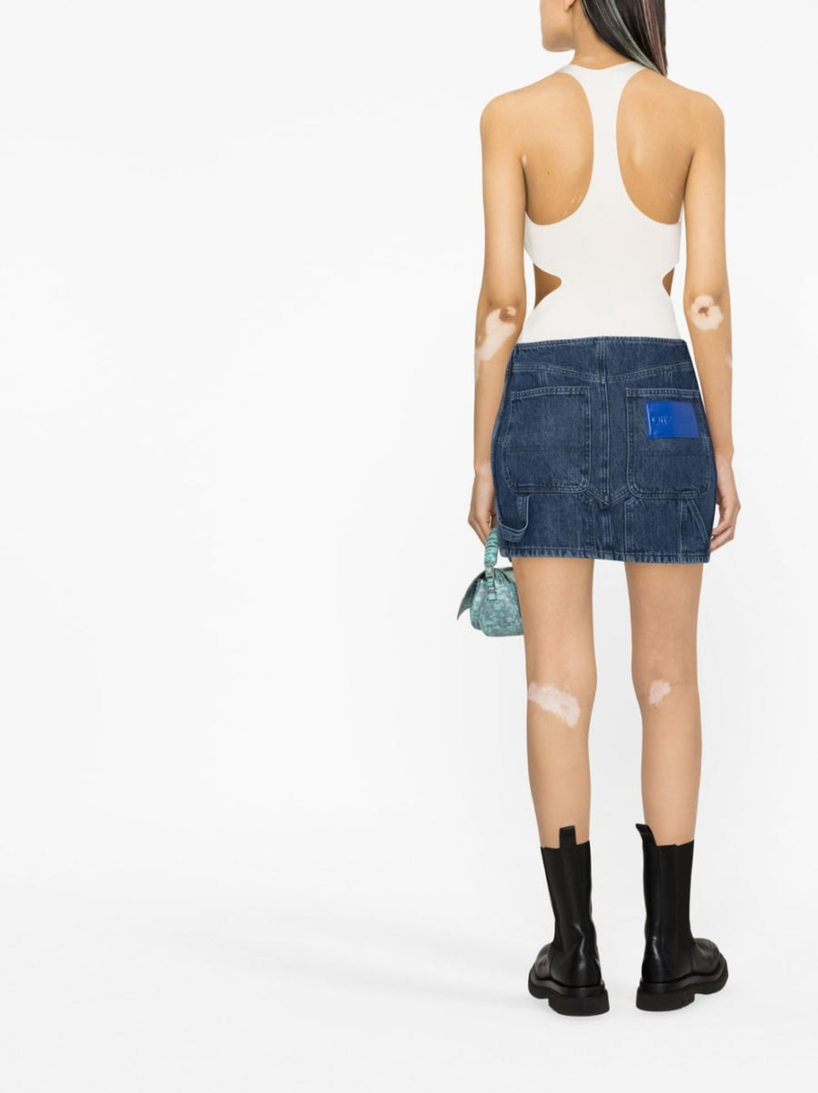 Off White Denim Mini Skirt Blue With Cutouts High Rise For Women Fashion Forward Streetwear