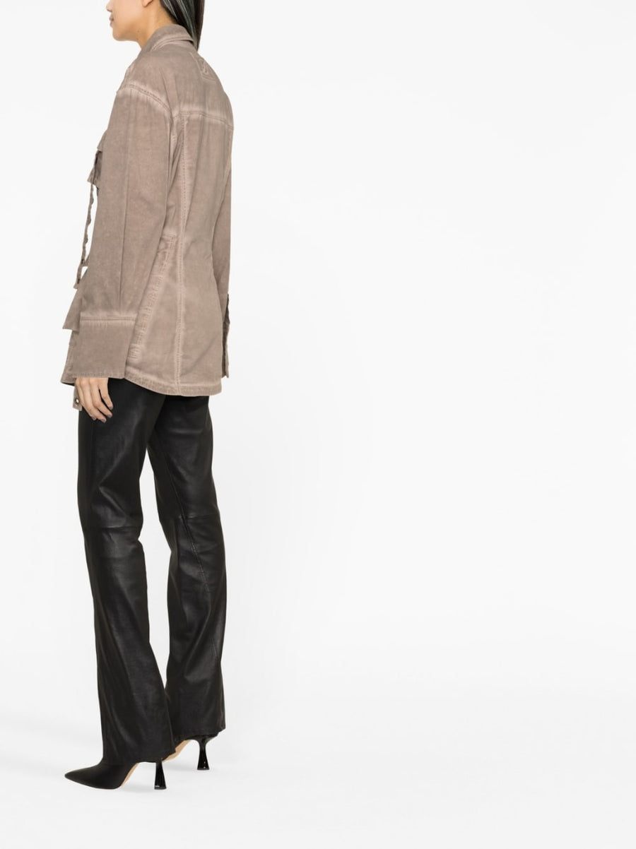 Blumarine Denim Jacket For Women With Eyelet Detail Pocketed Luxurious Light Brown Cotton Blend Versatile Layering