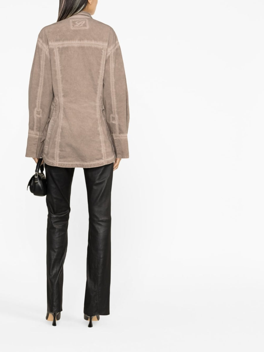 Blumarine Denim Jacket For Women With Eyelet Detail Pocketed Luxurious Light Brown Cotton Blend Versatile Layering