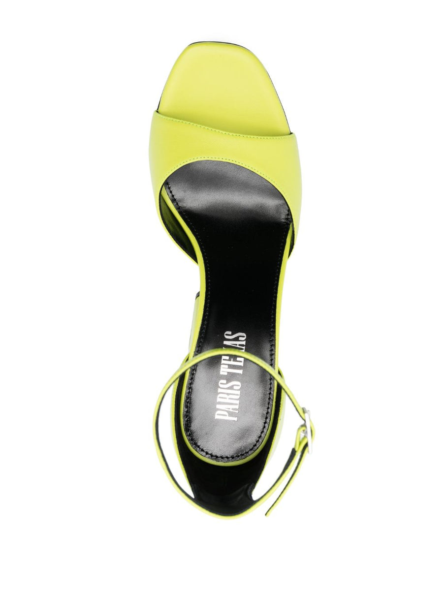 Paris Texas Fiona 100mm Block Heel Sandals Green Calf Leather Open Toe for Women