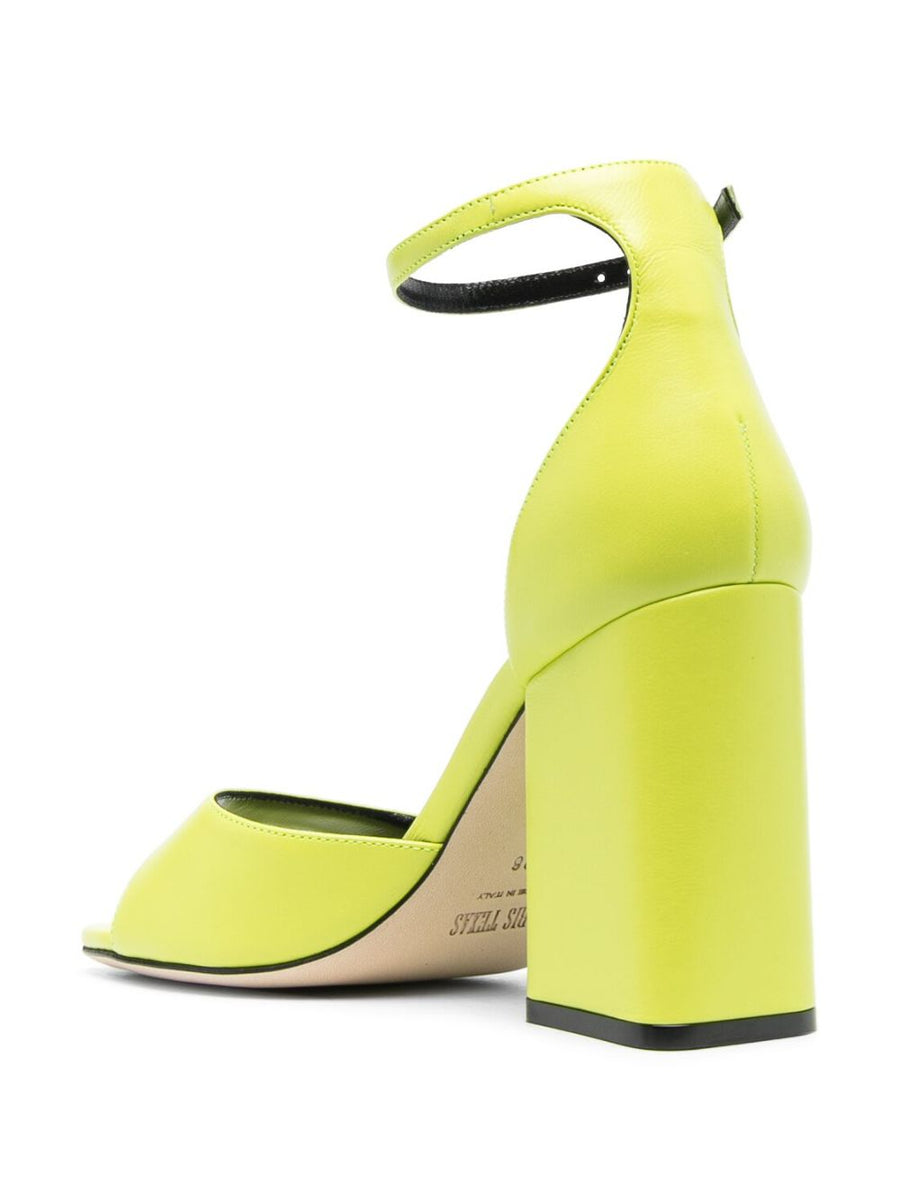 Paris Texas Fiona 100mm Block Heel Sandals Green Calf Leather Open Toe for Women