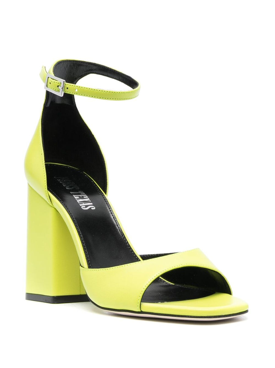 Paris Texas Fiona 100mm Block Heel Sandals Green Calf Leather Open Toe for Women