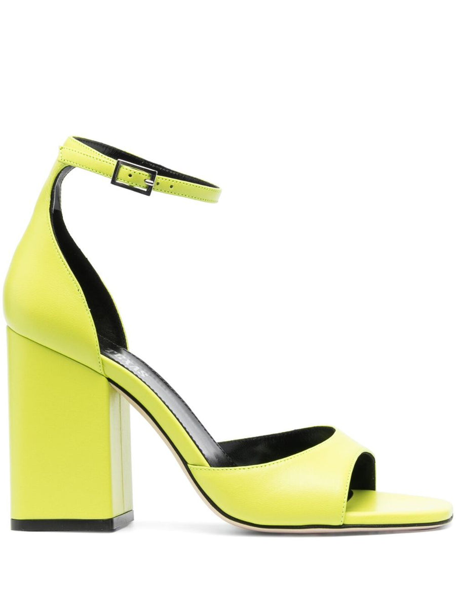Paris Texas Fiona 100mm Block Heel Sandals Green Calf Leather Open Toe for Women