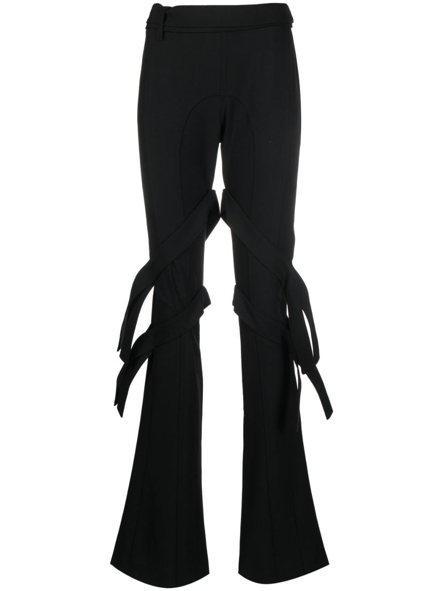 Ambush Women's Double Waist Virgin Wool Trousers With Strap Detailing Flared Belted Mid Rise Chic Luxury