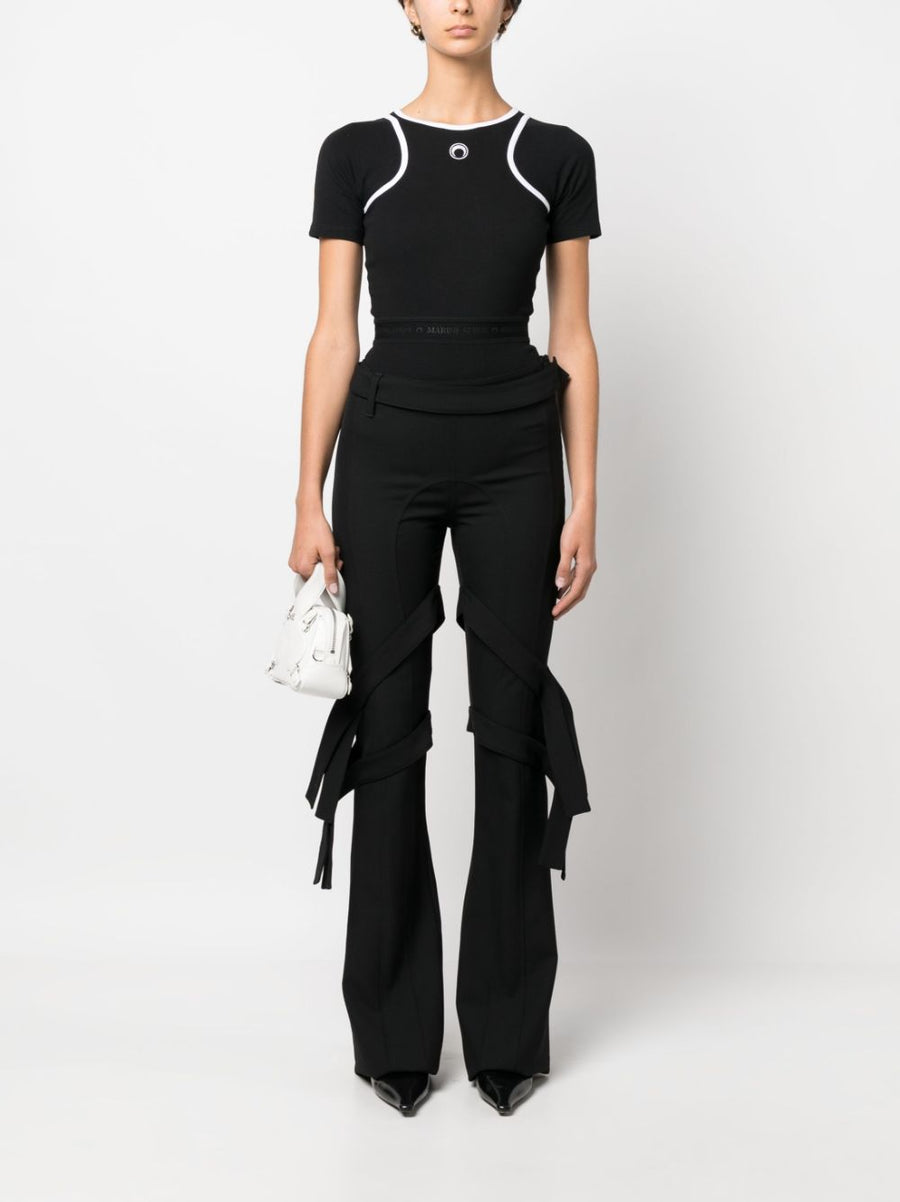 Ambush Women's Double Waist Virgin Wool Trousers With Strap Detailing Flared Belted Mid Rise Chic Luxury