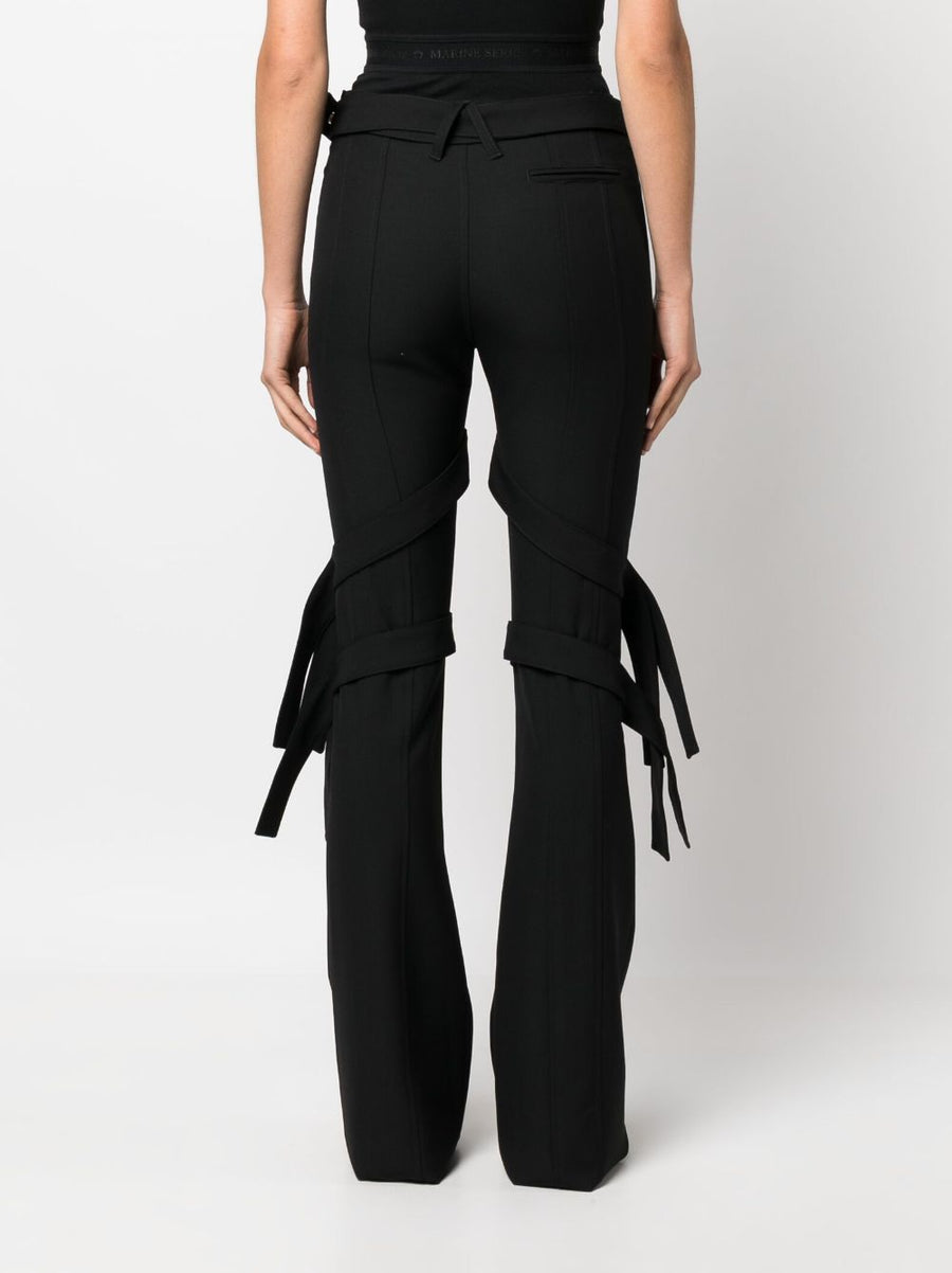 Ambush Women's Double Waist Virgin Wool Trousers With Strap Detailing Flared Belted Mid Rise Chic Luxury