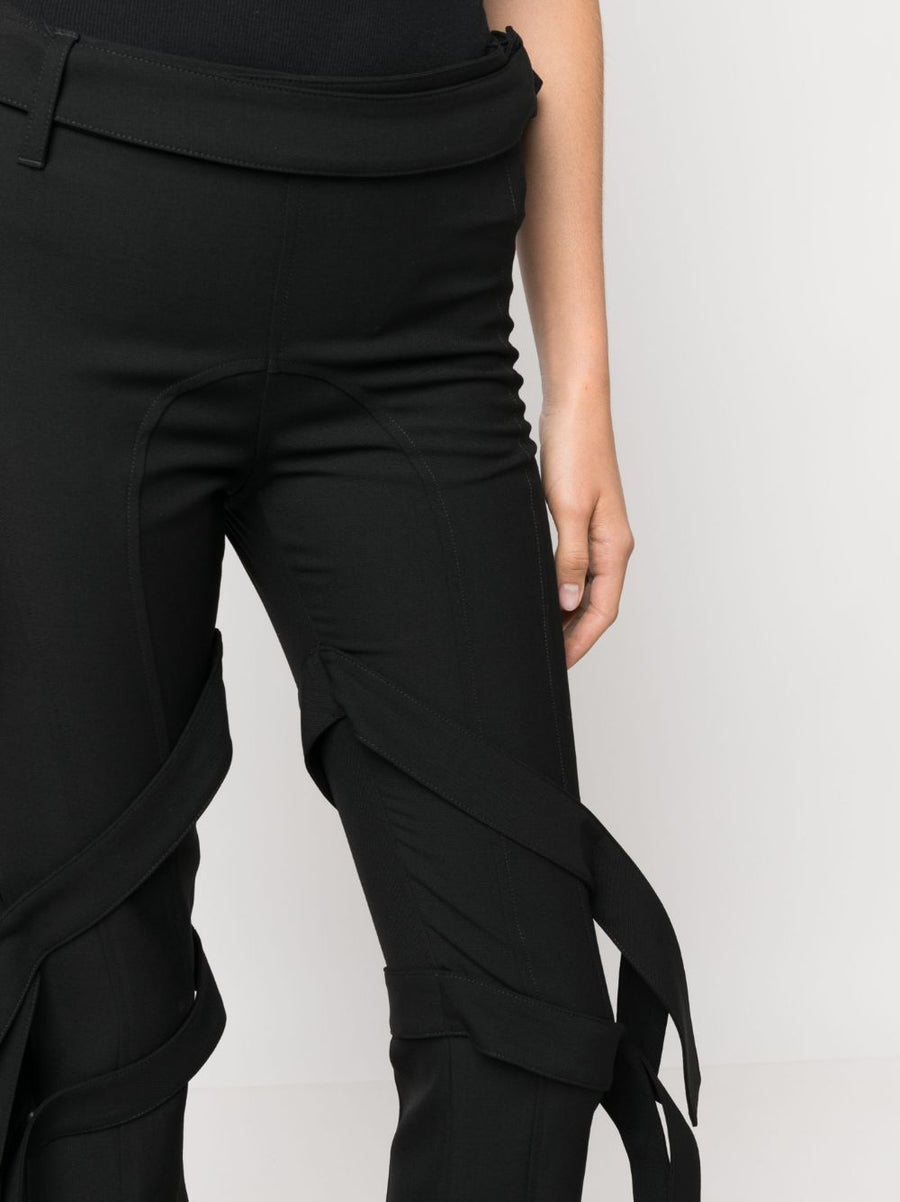 Ambush Women's Double Waist Virgin Wool Trousers With Strap Detailing Flared Belted Mid Rise Chic Luxury