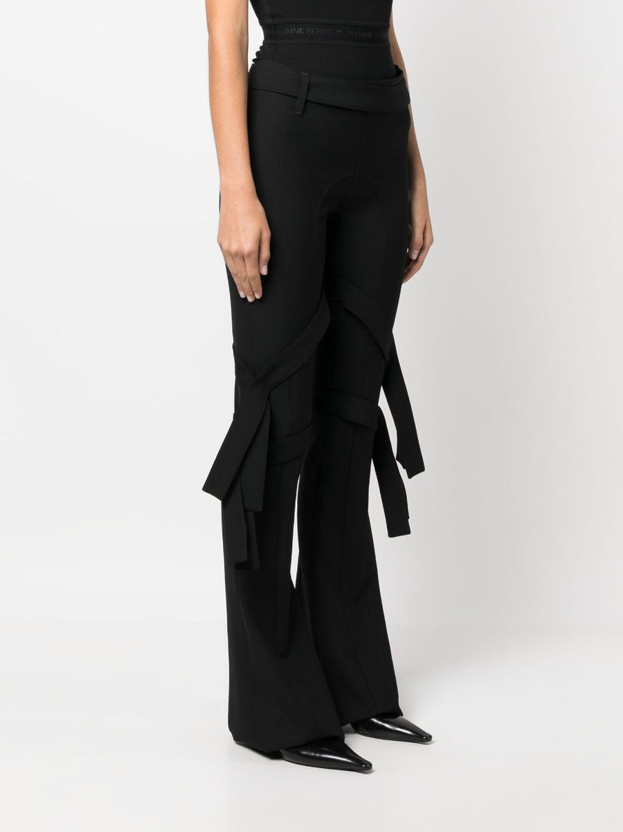 Ambush Women's Double Waist Virgin Wool Trousers With Strap Detailing Flared Belted Mid Rise Chic Luxury