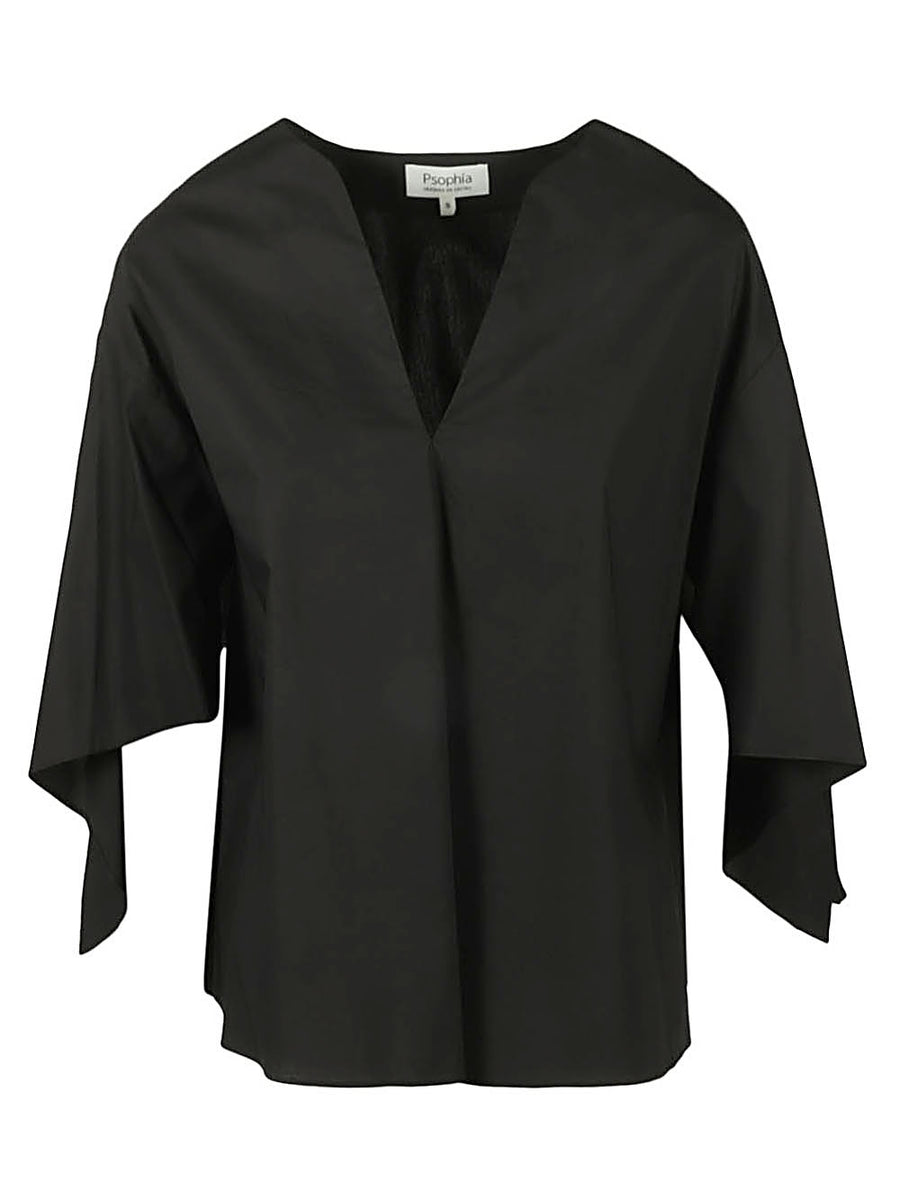 Psophia Cotton V Neck Top For Women 100 Percent Cotton Black Everyday Essential Timeless Comfort