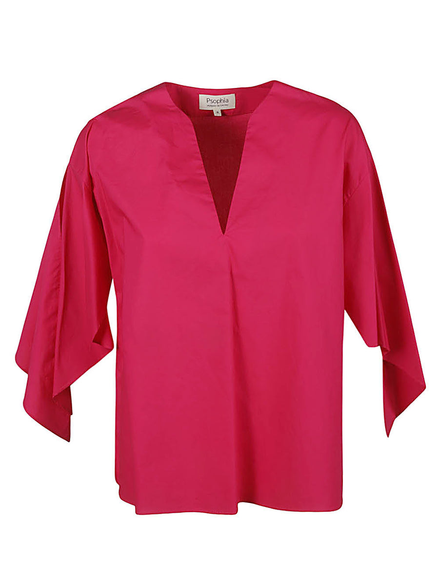 Psophia 100% Cotton V-Neck Top in Fuchsia for Women Breathable Everyday Versatile Wear