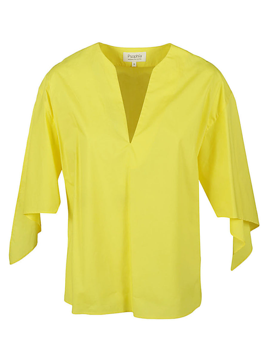 Psophia 100 Percent Cotton Yellow V-Neck Top For Women - Breathable Everyday Essential, Stylish Layering Piece