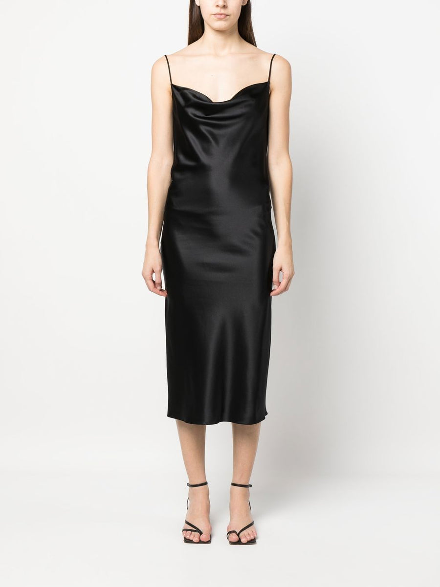 Armarium Silk Slip Dress Midi for Women Black Day to Night Luxury Draped Silhouette