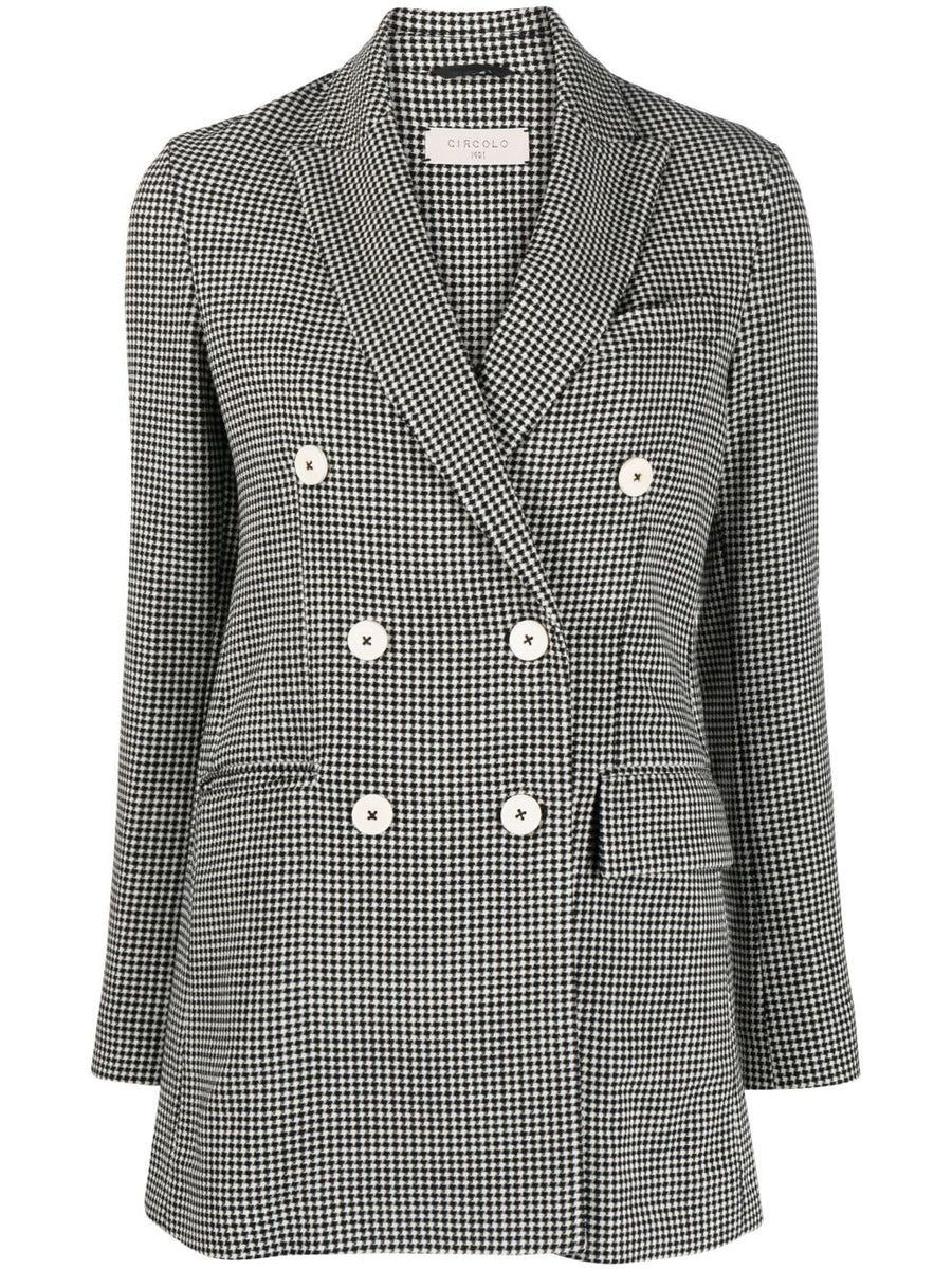 Circolo 1901 Pied De Poul Double Breasted Wool Blend Blazer For Women With Notched Lapels And Black White Check