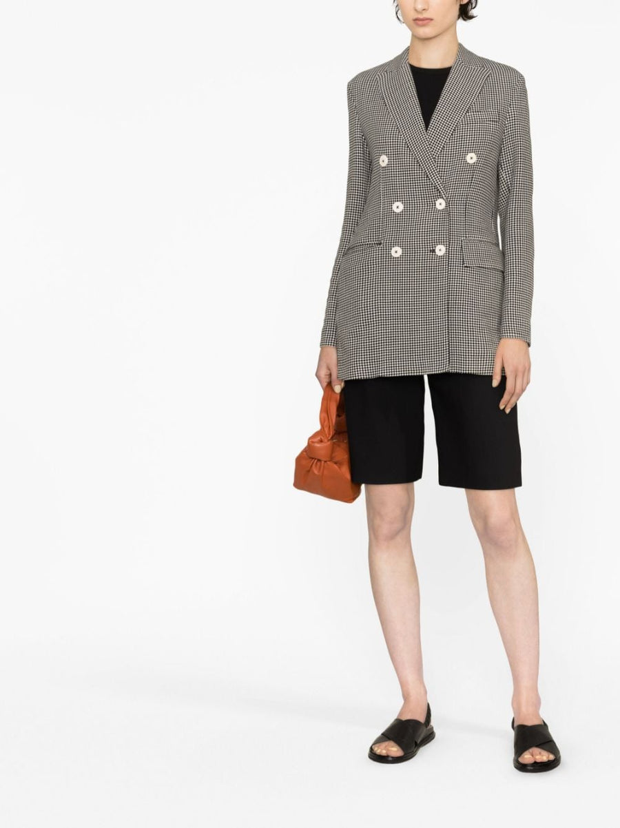 Circolo 1901 Pied De Poul Double Breasted Wool Blend Blazer For Women With Notched Lapels And Black White Check